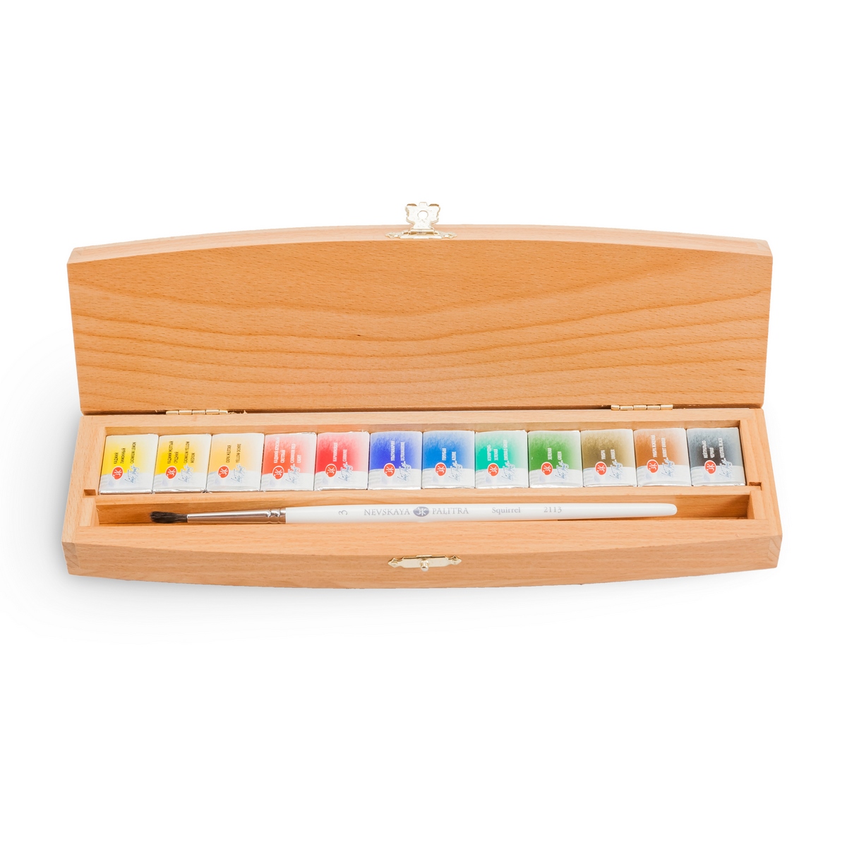 Watercolour set "White Nights", beech box with squirrel brush