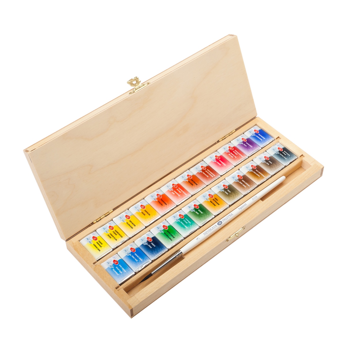 Watercolour set "White Nights", wooden box with squirrel brush